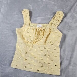Urban Nation Eyelet Tank Top M Yellow Cropped Peasant Cottagecore Coquette Fairy
